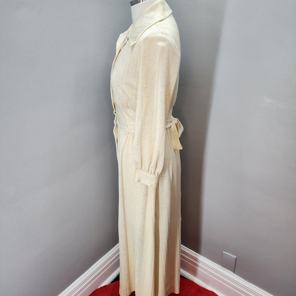 70s VTG Momentum Maxi Dress, Faux Corset Waist Jacquard Stripe Cream Maxi - S - Picture 5 of 10